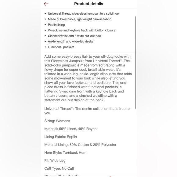 Universal thread sleeveless back cut out jumpsuit size XL NWT - Picture 3 of 4